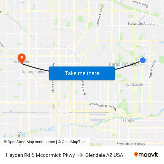 Hayden Rd & Mccormick Pkwy to Glendale AZ USA map