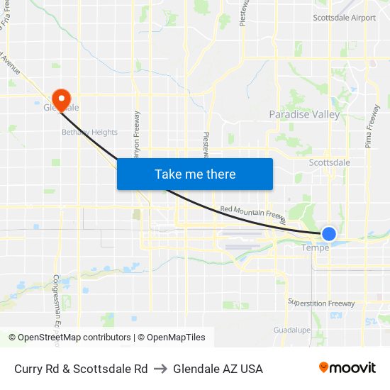 Curry Rd & Scottsdale Rd to Glendale AZ USA map
