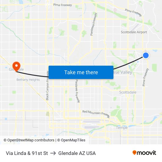 Via Linda & 91st St to Glendale AZ USA map
