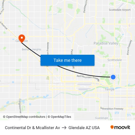 Continental Dr & Mcallister Av to Glendale AZ USA map