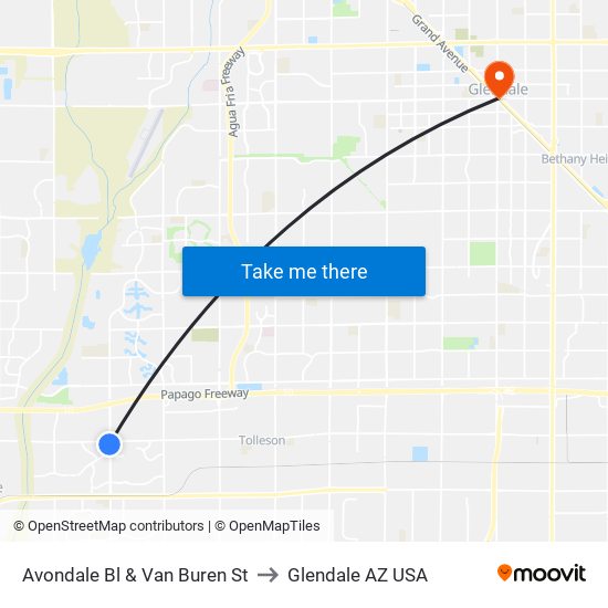 Avondale Bl & Van Buren St to Glendale AZ USA map
