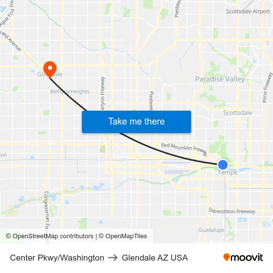 Center Pkwy/Washington to Glendale AZ USA map