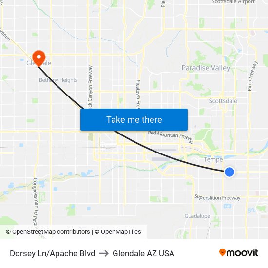 Dorsey Ln/Apache Blvd to Glendale AZ USA map