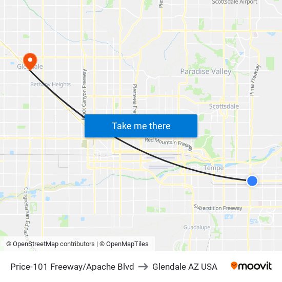 Price-101 Freeway/Apache Blvd to Glendale AZ USA map