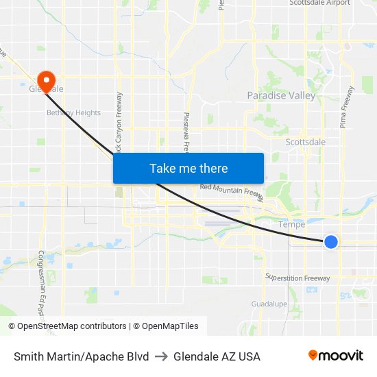 Smith Martin/Apache Blvd to Glendale AZ USA map