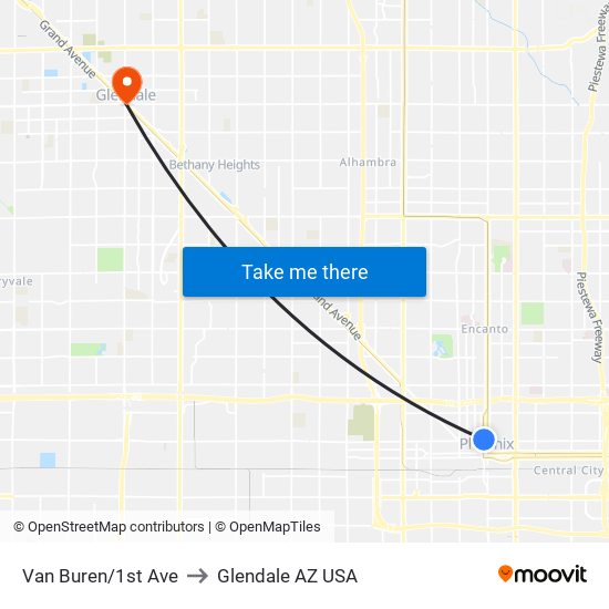 Van Buren/1st Ave to Glendale AZ USA map