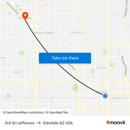 3rd St/Jefferson to Glendale AZ USA map