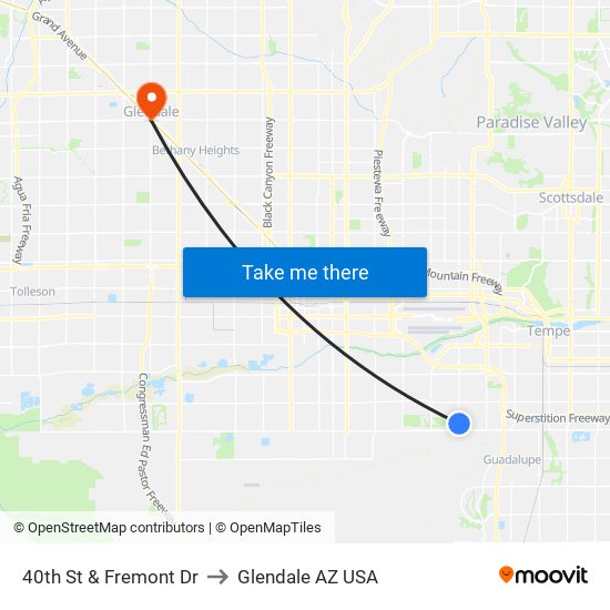 40th St & Fremont Dr to Glendale AZ USA map