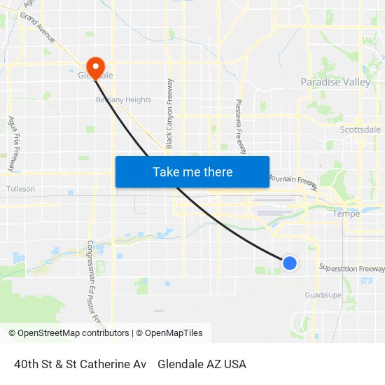 40th St & St Catherine Av to Glendale AZ USA map