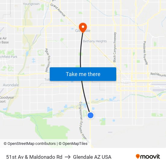 51st Av & Maldonado Rd to Glendale AZ USA map