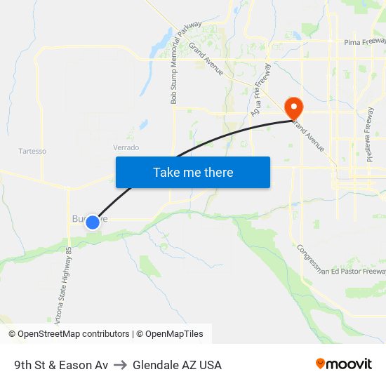 9th St & Eason Av to Glendale AZ USA map