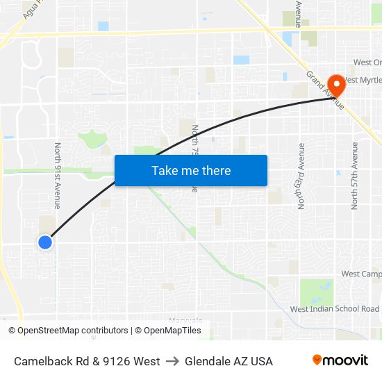 Camelback Rd & 9126 West to Glendale AZ USA map