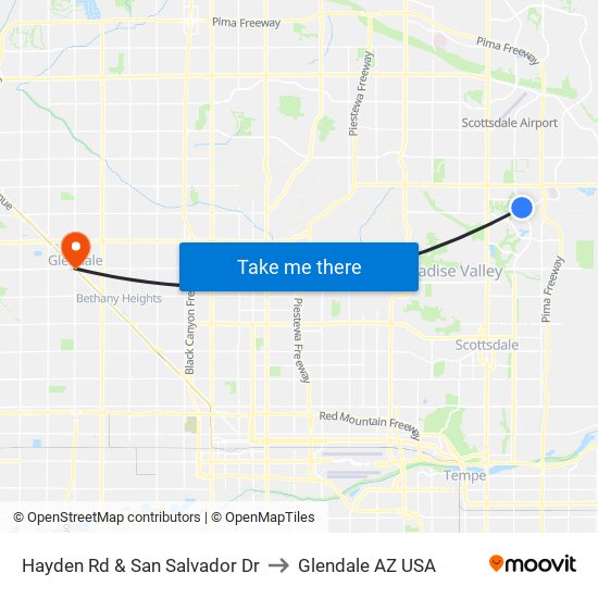 Hayden Rd & San Salvador Dr to Glendale AZ USA map