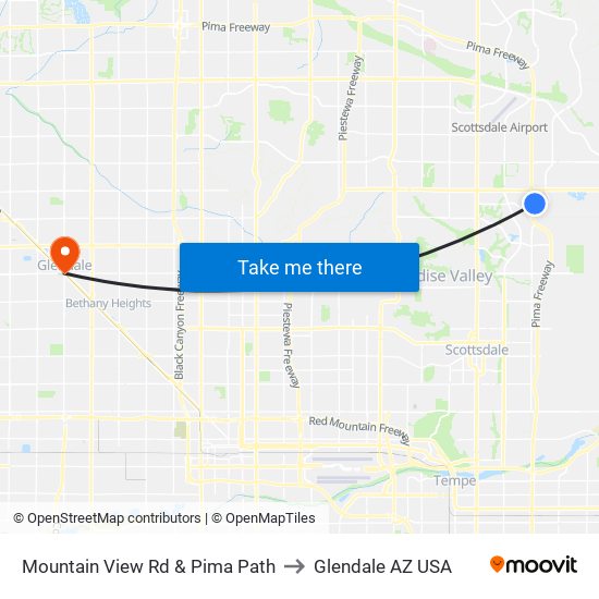 Mountain View Rd & Pima Path to Glendale AZ USA map