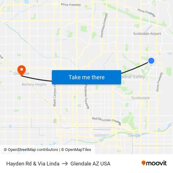 Hayden Rd & Via Linda to Glendale AZ USA map