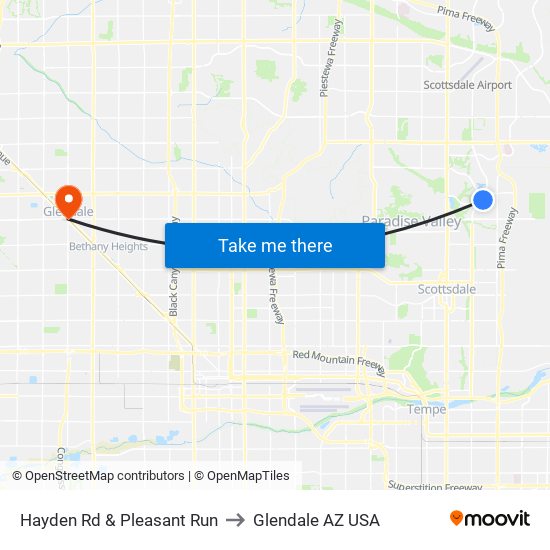 Hayden Rd & Pleasant Run to Glendale AZ USA map