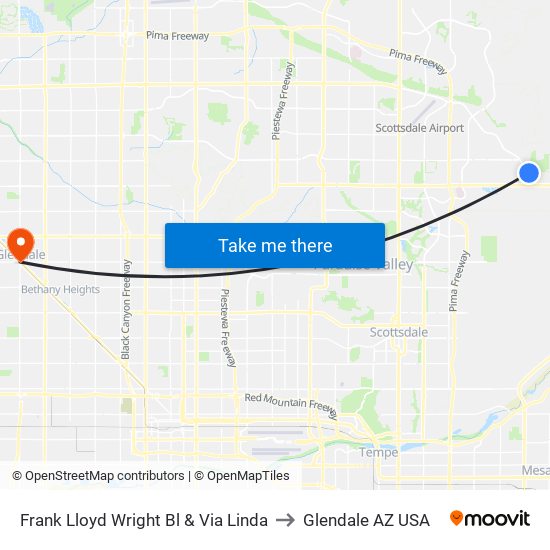 Frank Lloyd Wright Bl & Via Linda to Glendale AZ USA map