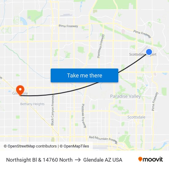 Northsight Bl & 14760 North to Glendale AZ USA map