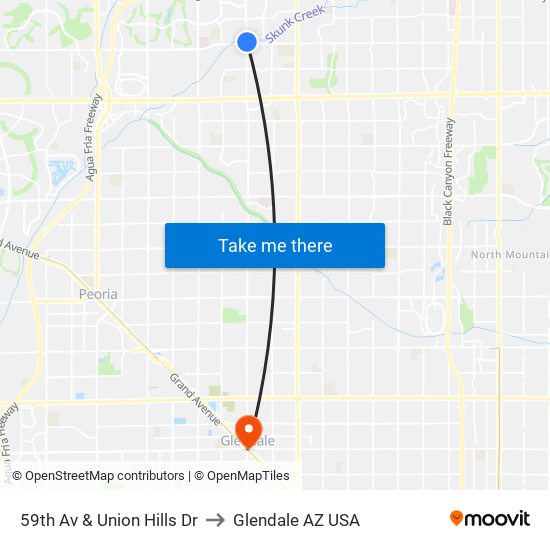 59th Av & Union Hills Dr to Glendale AZ USA map