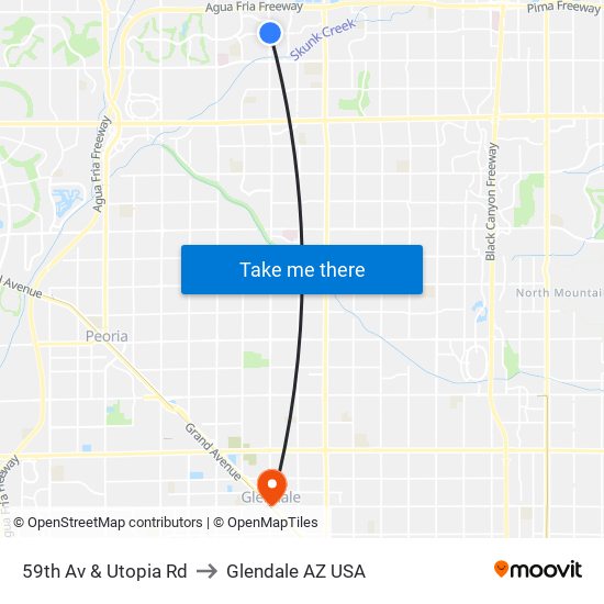 59th Av & Utopia Rd to Glendale AZ USA map