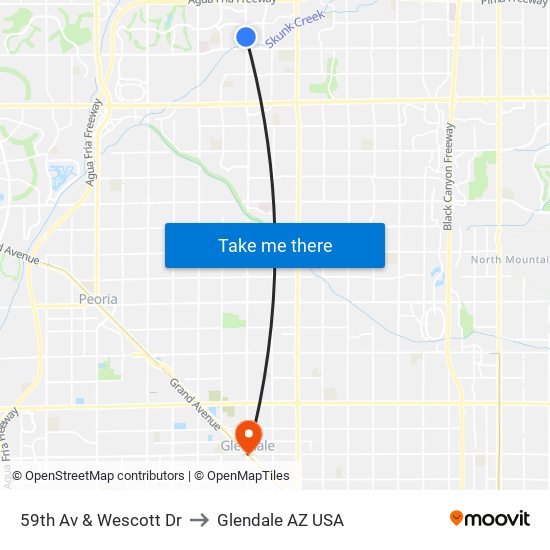 59th Av & Wescott Dr to Glendale AZ USA map