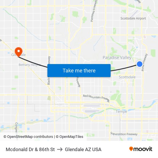 Mcdonald Dr & 86th St to Glendale AZ USA map