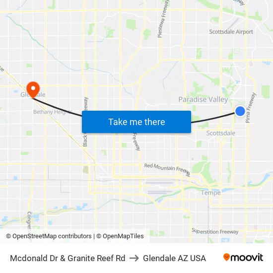 Mcdonald Dr & Granite Reef Rd to Glendale AZ USA map