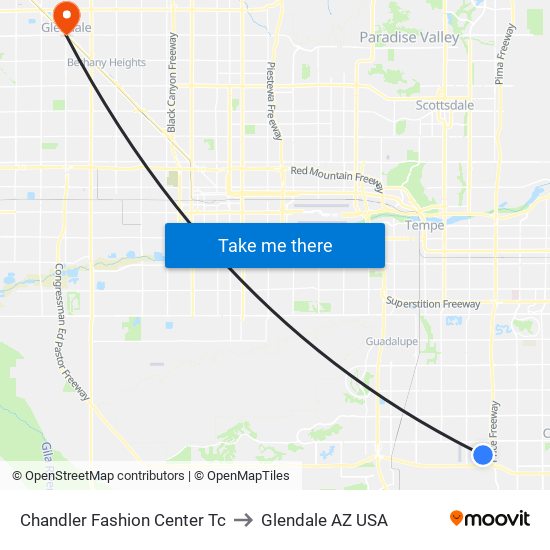 Chandler Fashion Center Tc to Glendale AZ USA map