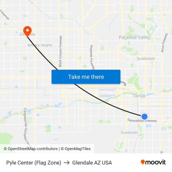 Pyle Center (Flag Zone) to Glendale AZ USA map