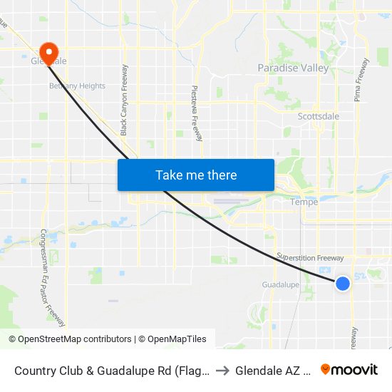 Country Club & Guadalupe Rd (Flag Zone) to Glendale AZ USA map