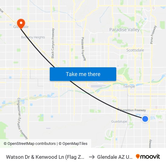 Watson Dr & Kenwood Ln (Flag Zone) to Glendale AZ USA map