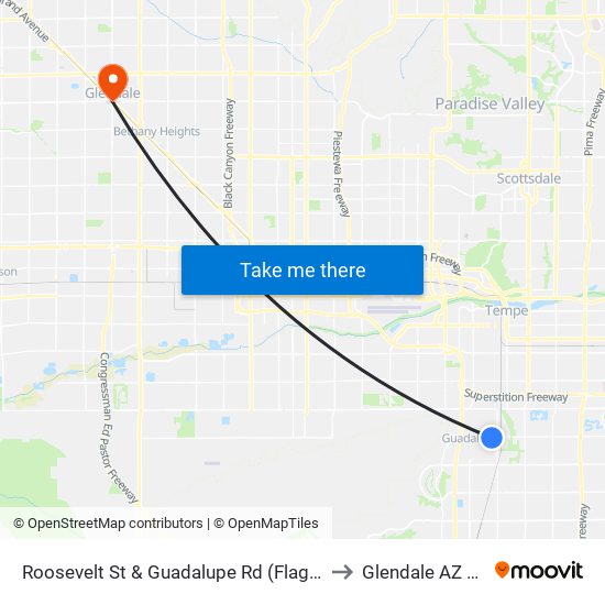 Roosevelt St & Guadalupe Rd (Flag Zone) to Glendale AZ USA map