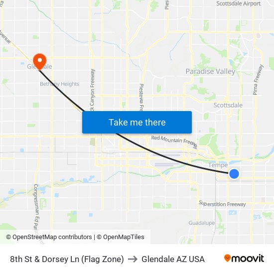 8th St & Dorsey Ln (Flag Zone) to Glendale AZ USA map