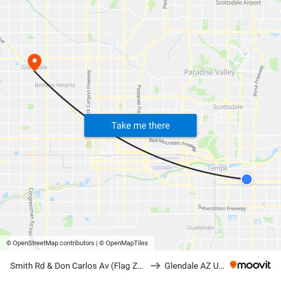 Smith Rd & Don Carlos Av (Flag Zone) to Glendale AZ USA map