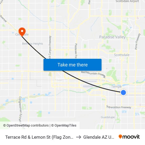 Terrace Rd & Lemon St (Flag Zone) to Glendale AZ USA map