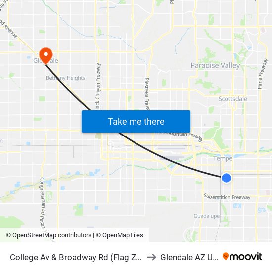 College Av & Broadway Rd (Flag Zone) to Glendale AZ USA map