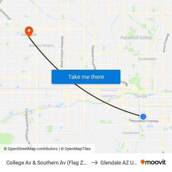 College Av & Southern Av (Flag Zone) to Glendale AZ USA map
