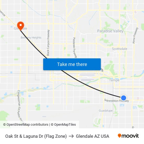 Oak St & Laguna Dr (Flag Zone) to Glendale AZ USA map