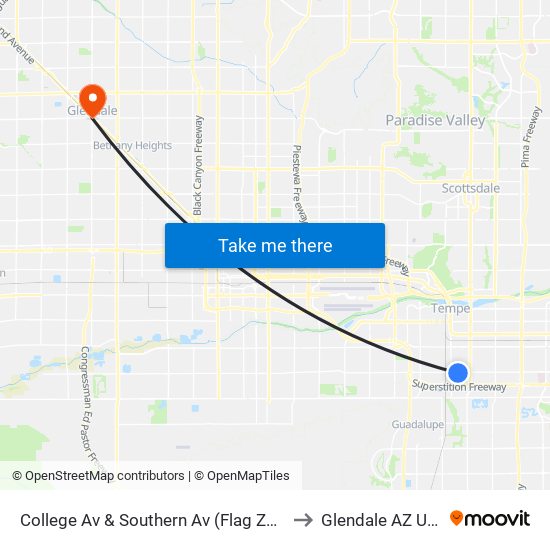 College Av & Southern Av (Flag Zone) to Glendale AZ USA map