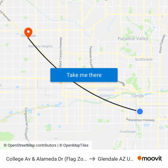College Av & Alameda Dr (Flag Zone) to Glendale AZ USA map