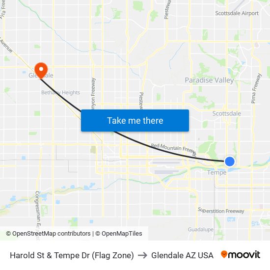 Harold St & Tempe Dr (Flag Zone) to Glendale AZ USA map