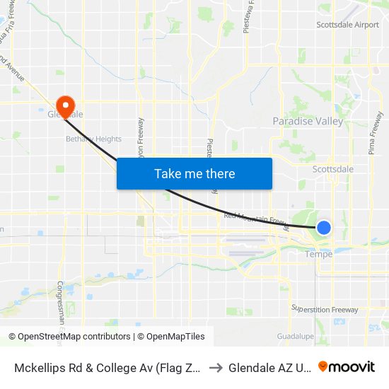 Mckellips Rd & College Av (Flag Zone) to Glendale AZ USA map