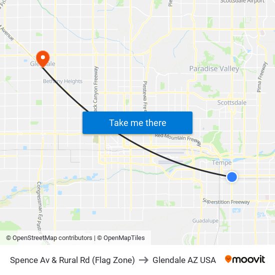 Spence Av & Rural Rd (Flag Zone) to Glendale AZ USA map