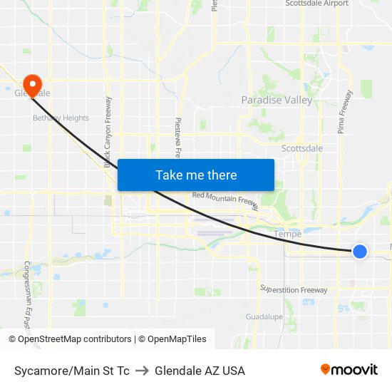 Sycamore/Main St Tc to Glendale AZ USA map