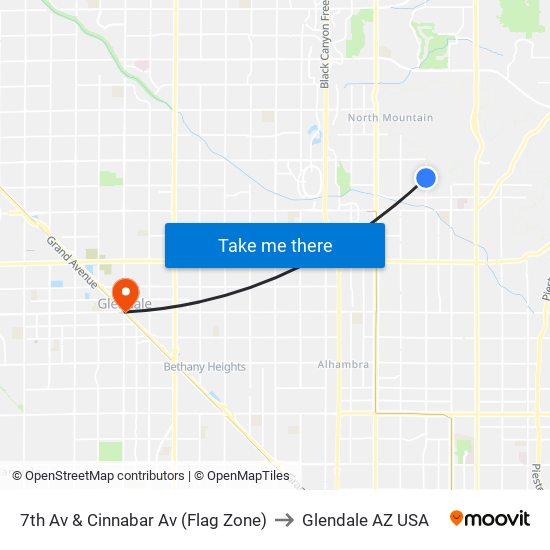 7th Av & Cinnabar Av (Flag Zone) to Glendale AZ USA map