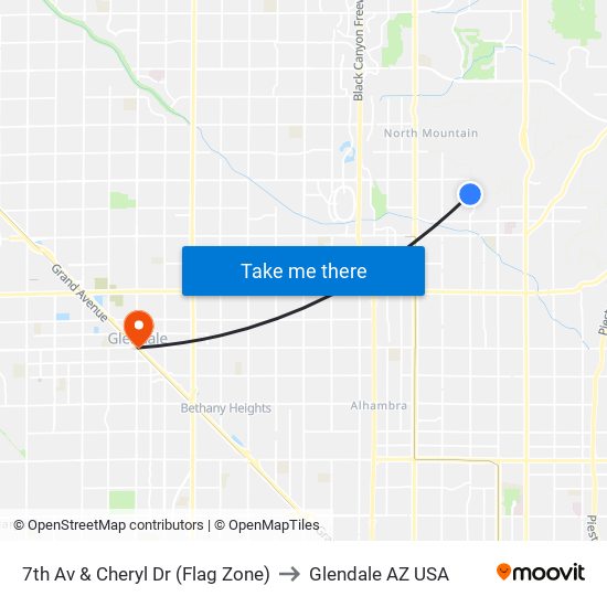 7th Av & Cheryl Dr (Flag Zone) to Glendale AZ USA map