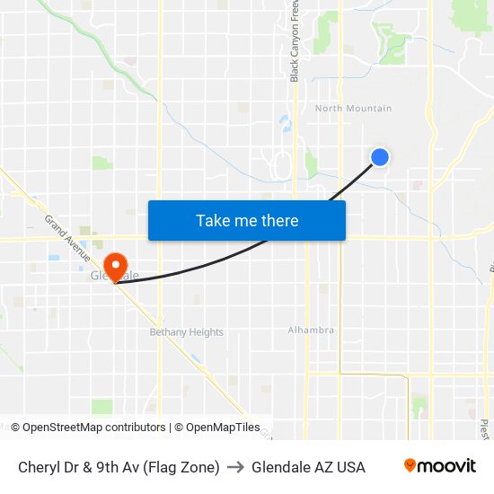 Cheryl Dr & 9th Av (Flag Zone) to Glendale AZ USA map