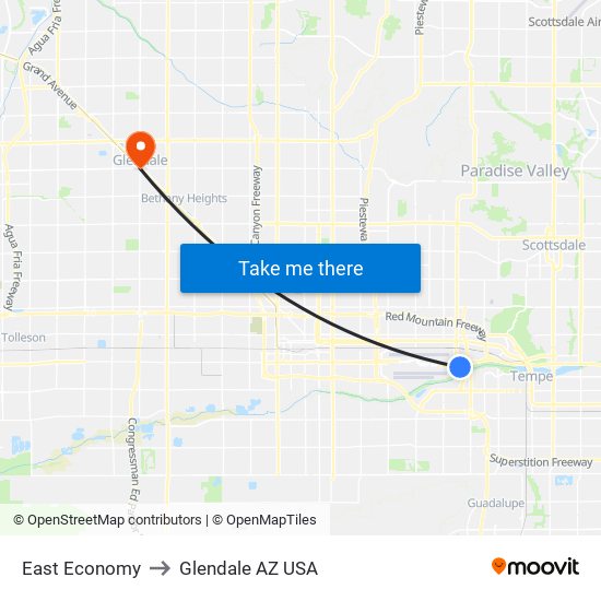 East Economy to Glendale AZ USA map