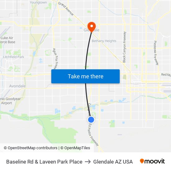 Baseline Rd & Laveen Park Place to Glendale AZ USA map