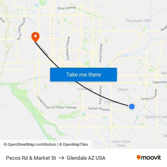 Pecos Rd & Market St to Glendale AZ USA map